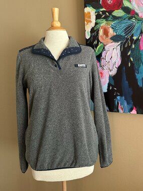Columbia PFG Gray Fleece Snap Pullover Women's M Polka Dot
